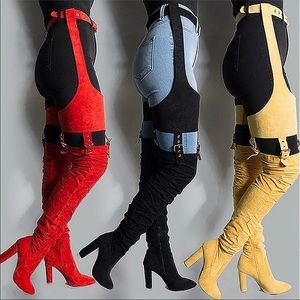 New Sexy Rihanna Flock High Boots Black & Gold